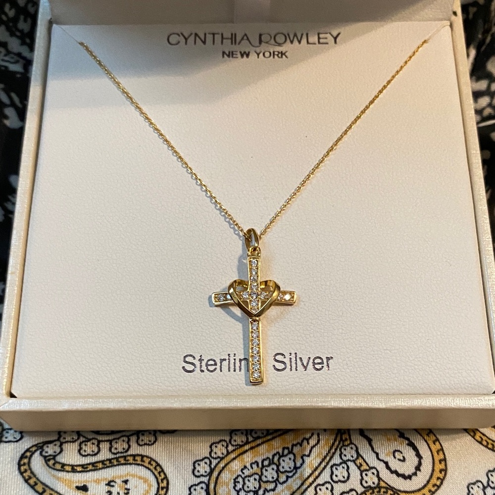 Cynthia Rowley Gold Cross Pendant Necklace with Heart Accent